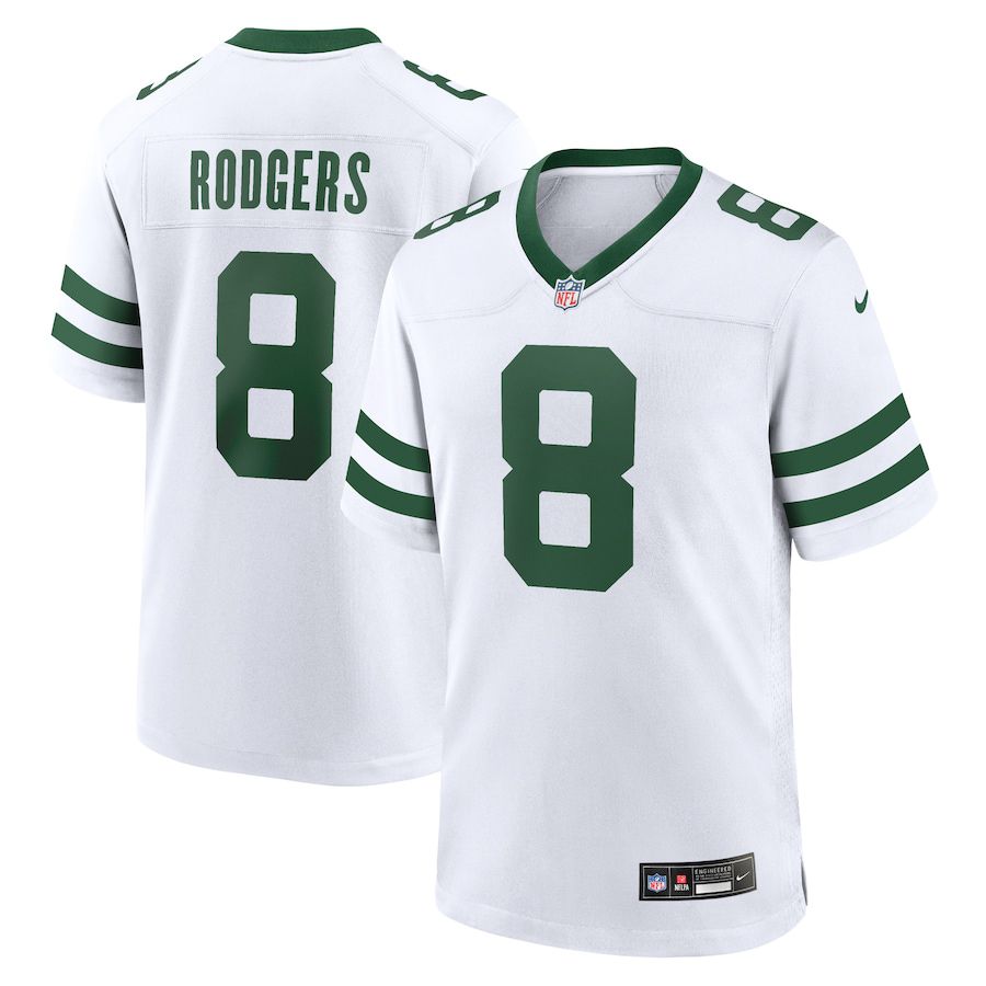 Men New York Jets #8 Aaron Rodgers Nike Legacy White Game NFL Jersey